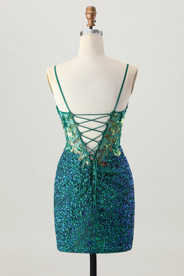 Sparkly Dark Green Corset Short Homecoming Dress with Sequins